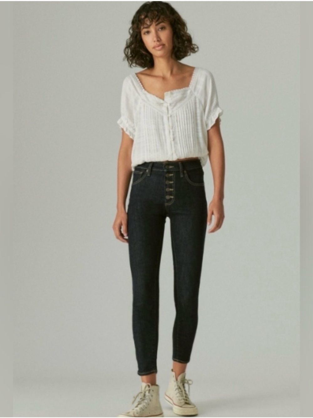 Lucky Brand Dark Blue High-Rise Button-Fly Skinny Jeans - Women